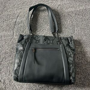 Vera Wang Black Snake-Print Shoulder Tote